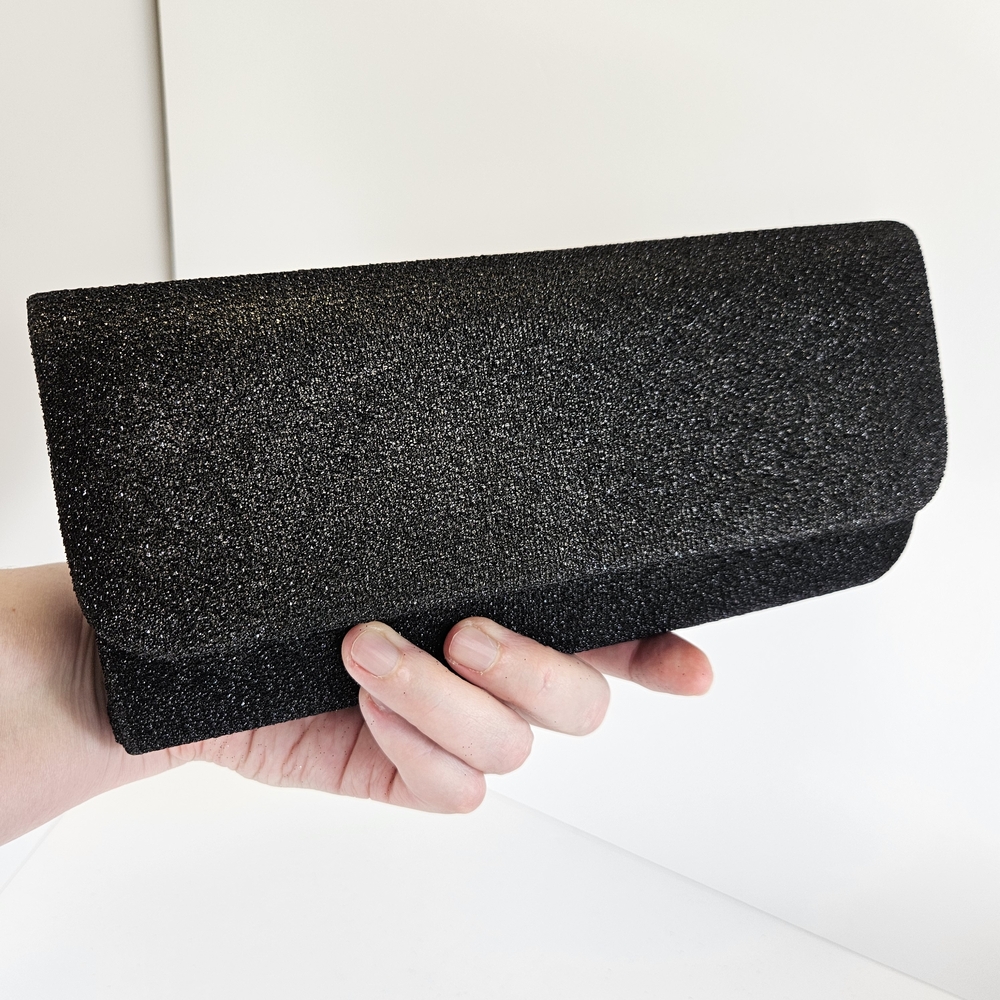 La Diva Black Glitter Evening Bag Formal Sequin Clutch Shimmery Elegant Purse